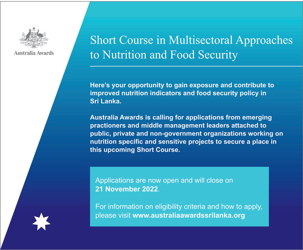 Calls for Applications from Australia Awards for Short Course on Multisectoral Approaches to Nutrition and Food Security (Sri Lanka) 2022