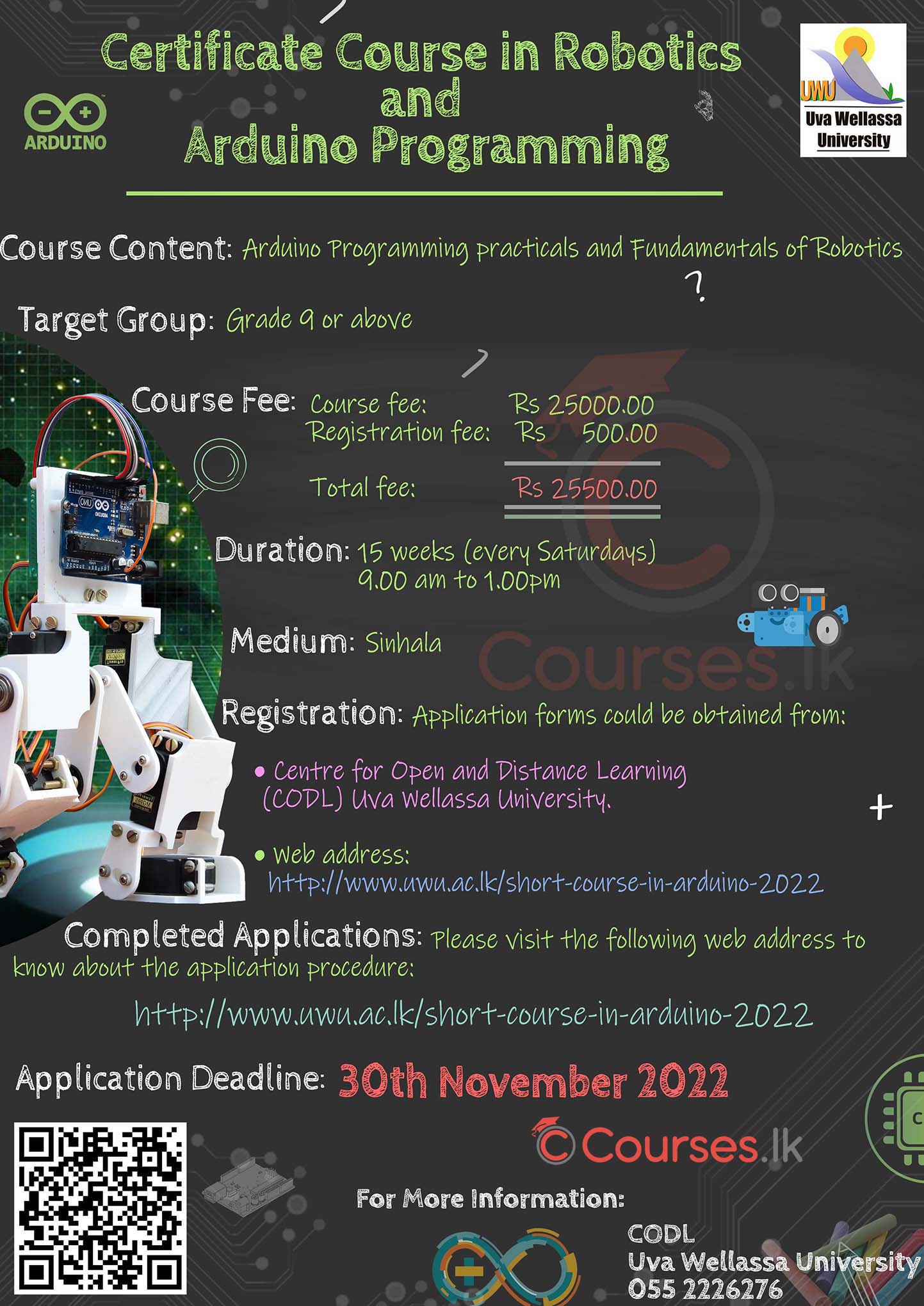 Certificate Course in Robotics and Arduino Programming 2022 - Uva Wellassa University (UWU)
