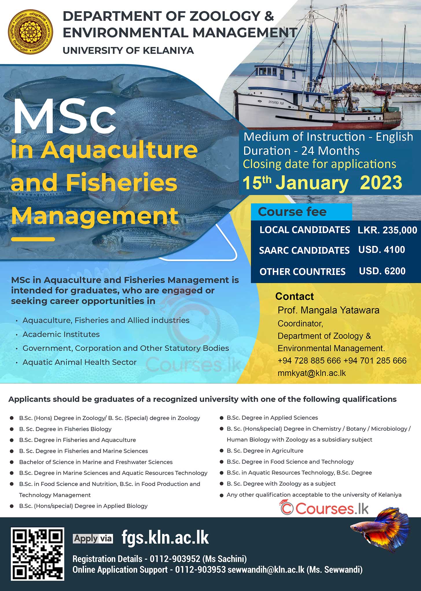 MSc in Aquaculture and Fisheries Management 2023 - University of Kelaniya