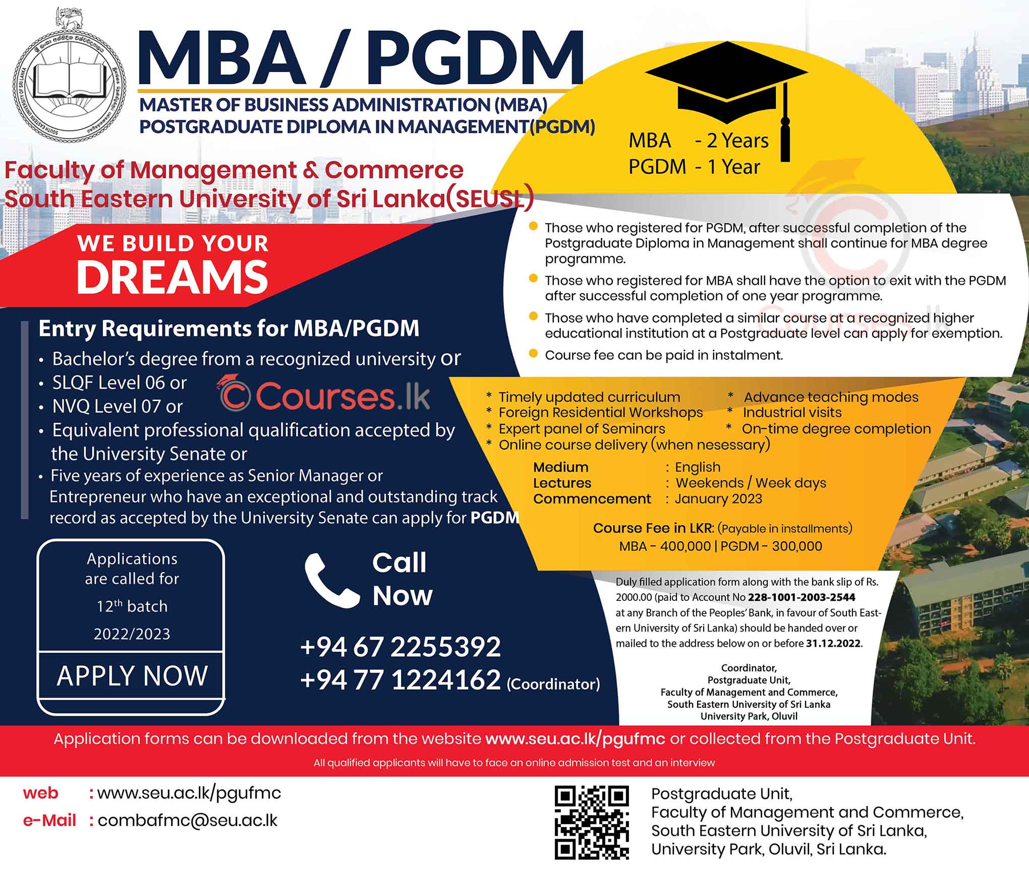 Master of Business Administration (MBA) / (PGDM) 2022/2023 - South Eastern University of Sri Lanka