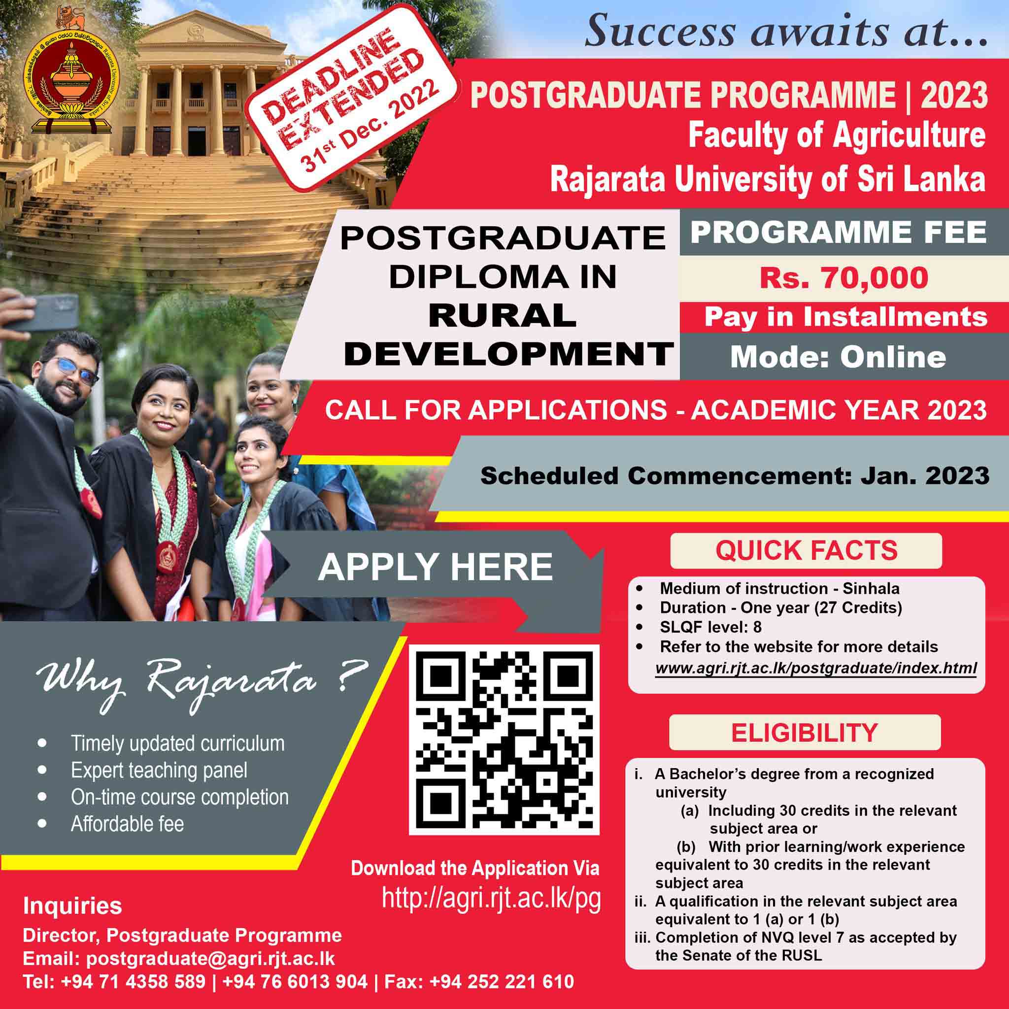 Postgraduate Diploma in Rural Development 2023 - Rajarata University of Sri Lanka