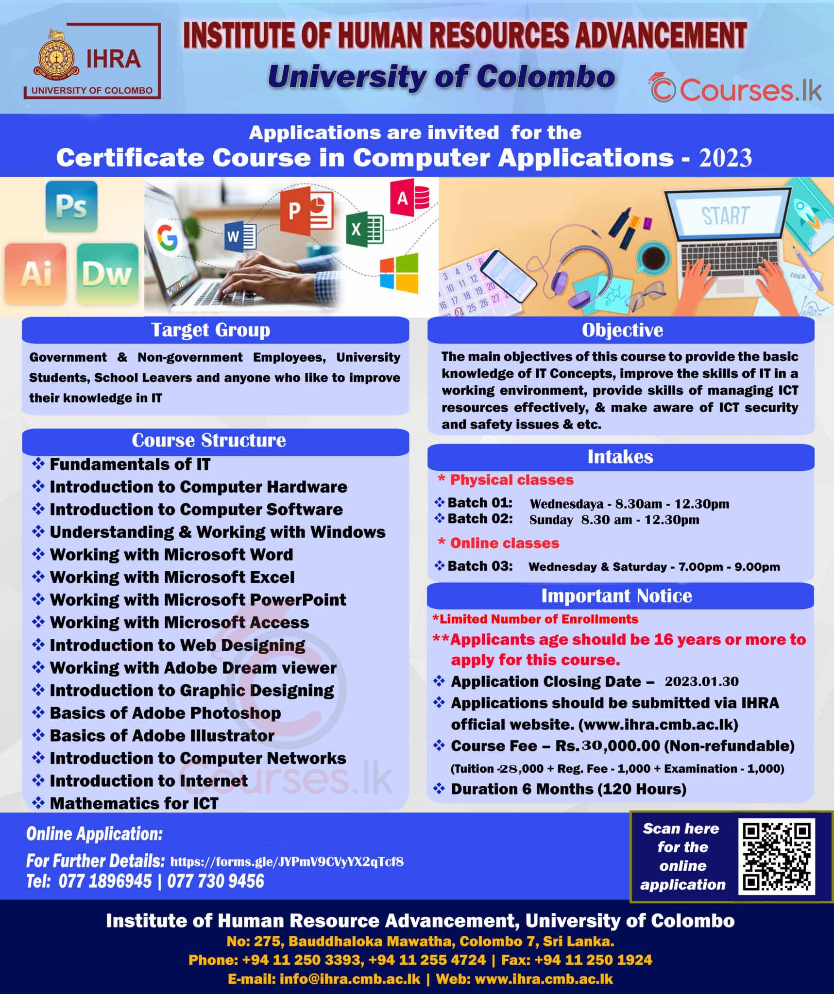 Certificate Course in Computer Applications 2023 - University of Colombo