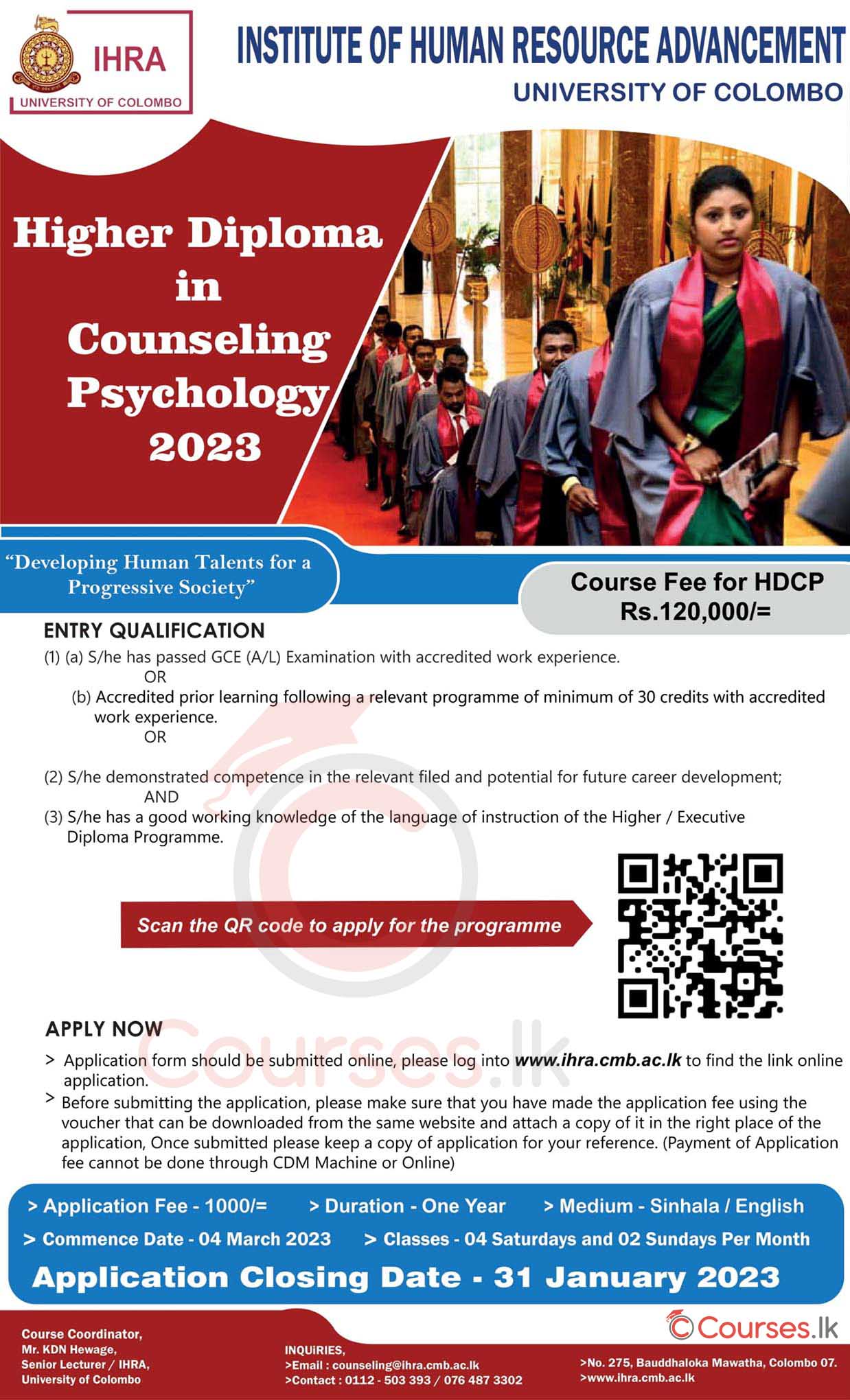 Higher Diploma in Counselling Psychology (2023) - University of Colombo