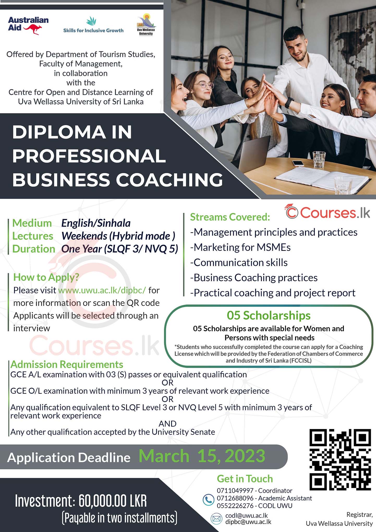 Call for Applications - Diploma in Professional Business Coaching (2023) - Uva Wellassa University