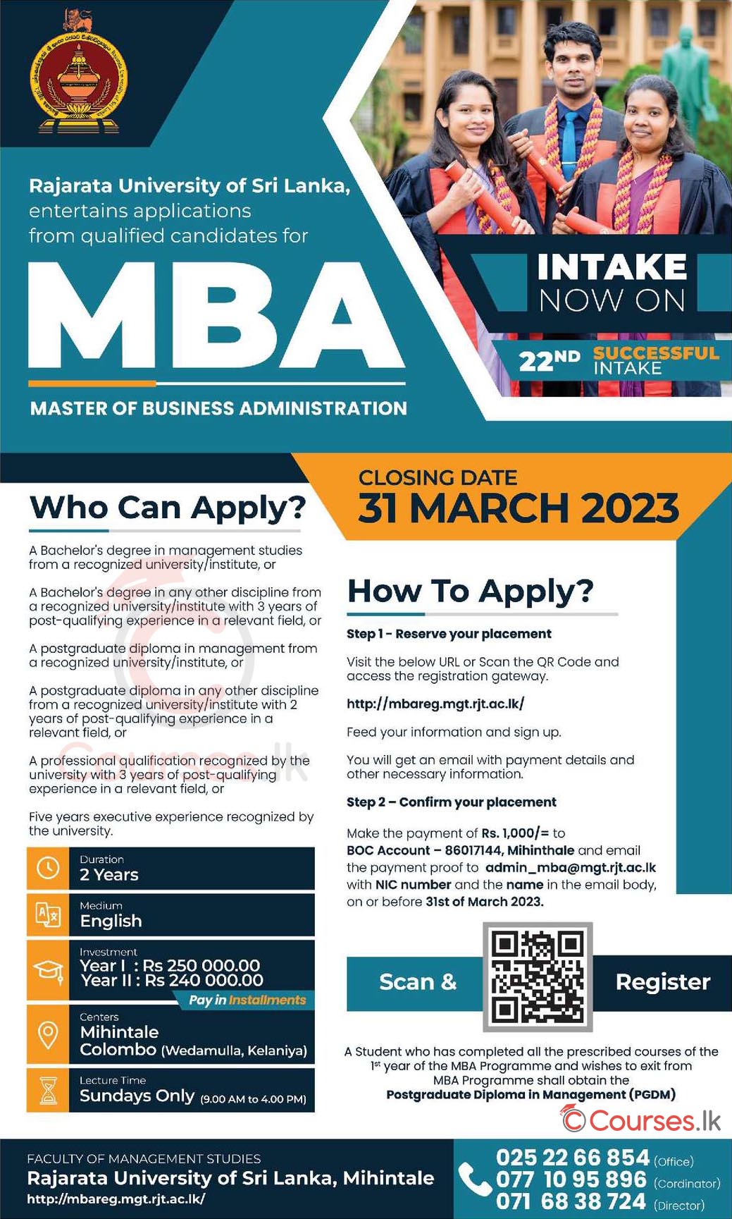 Master of Business Administration (MBA) 2023 - Rajarata University