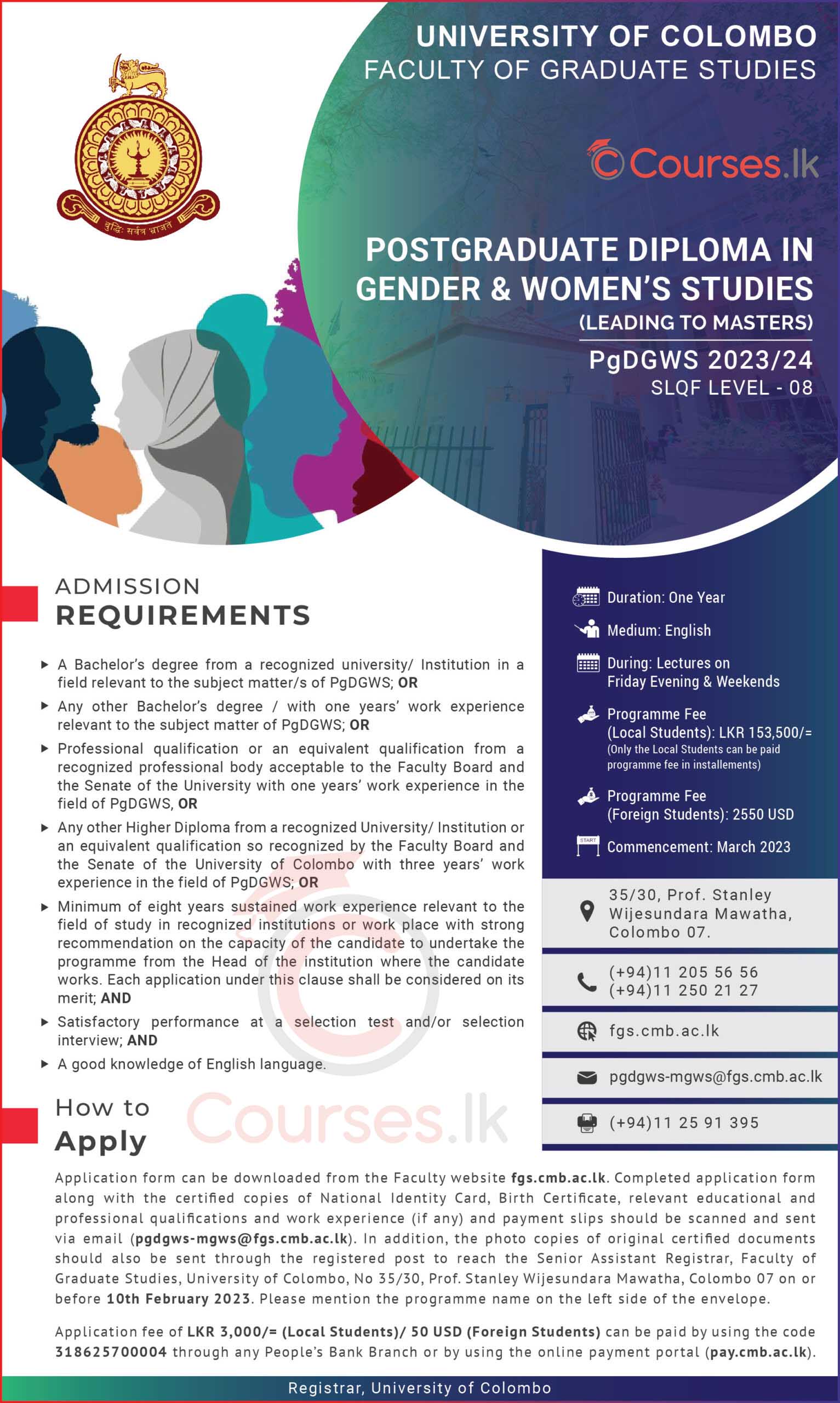 Postgraduate Diploma in Gender & Women’s Studies (PgDGWS) 2023/24 - University of Colombo