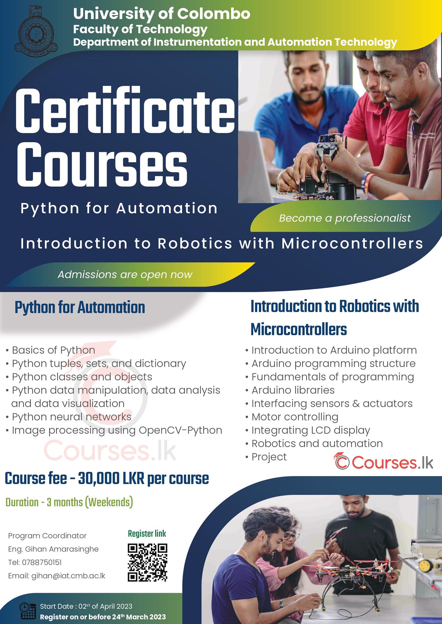 Certificate Course in Python for Automation / Introduction to Robotics with Microcontrollers 2023 - University of Colombo