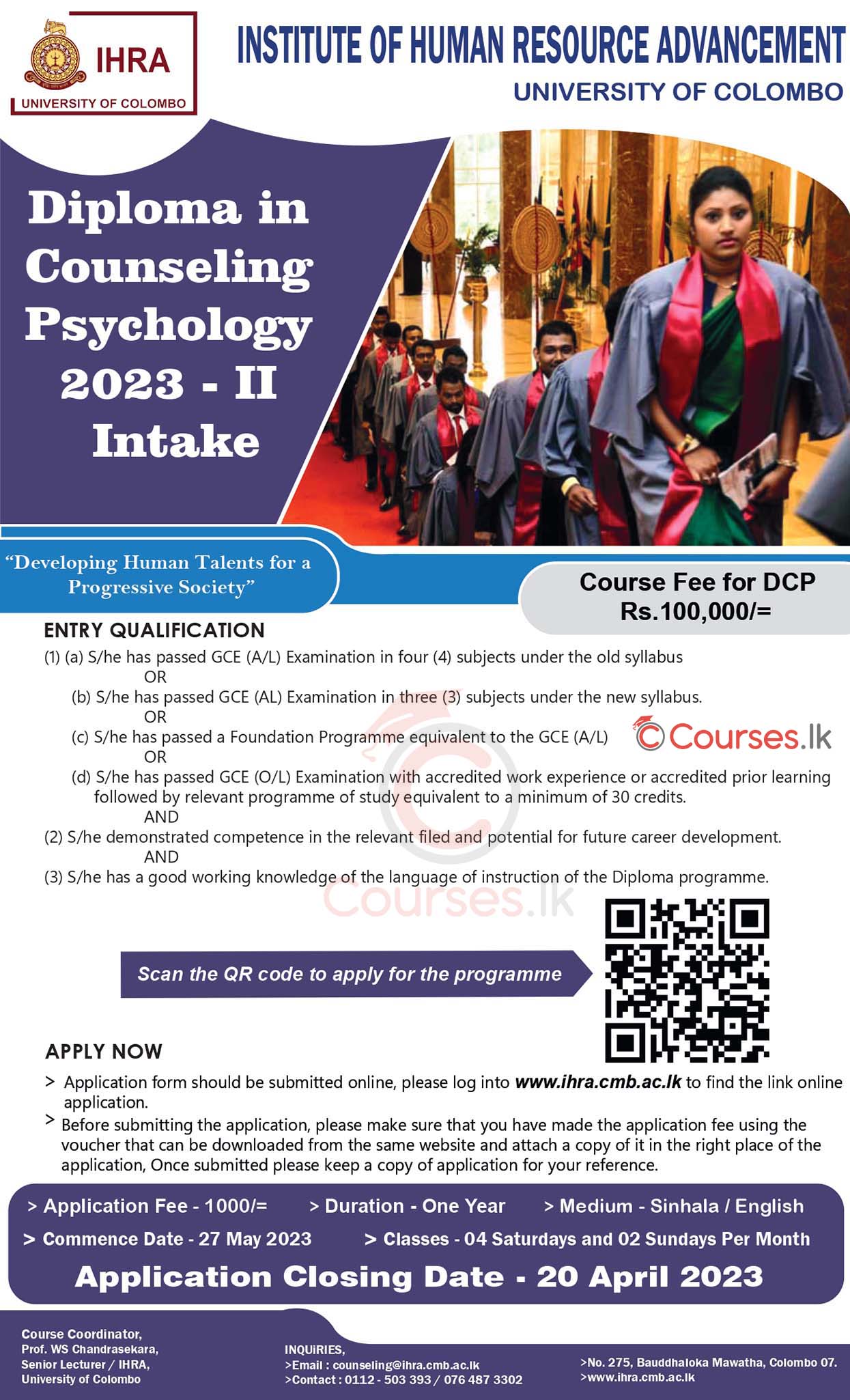 Diploma in Counseling Psychology 2023 - University of Colombo