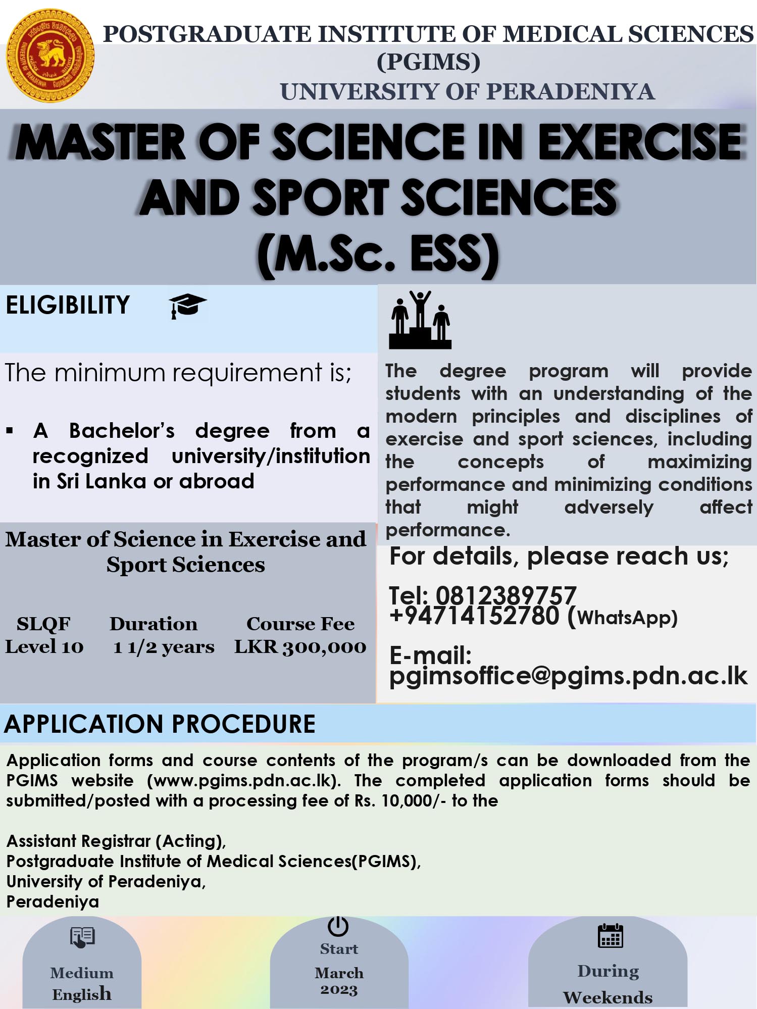 MSc in Exercise & Sports Sciences 2023 - PGIMS, University of Peradeniya