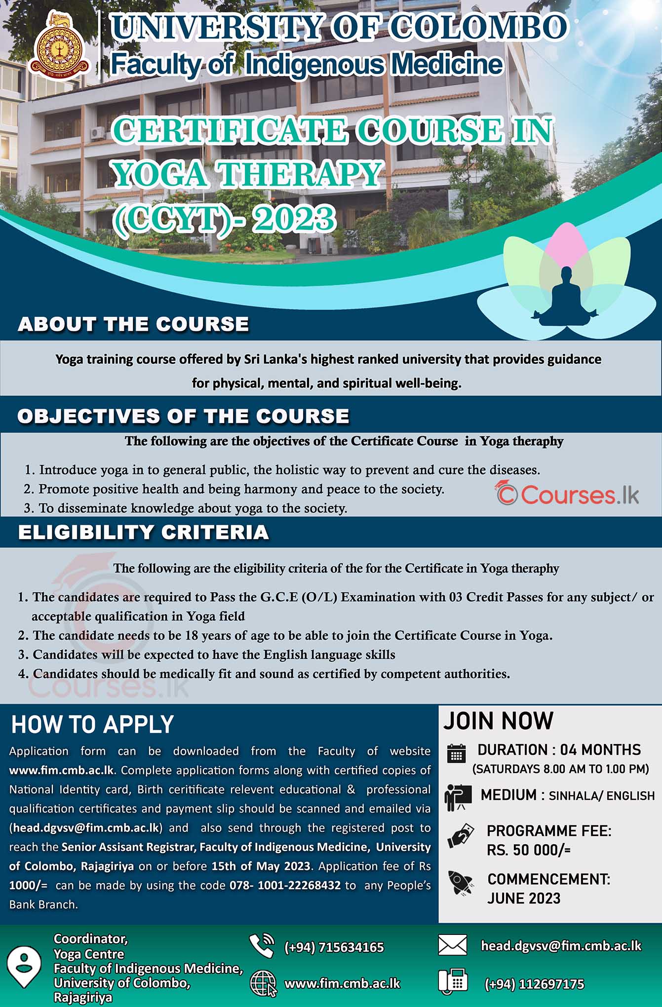 Certificate Course in Yoga Therapy 2023 - University of Colombo