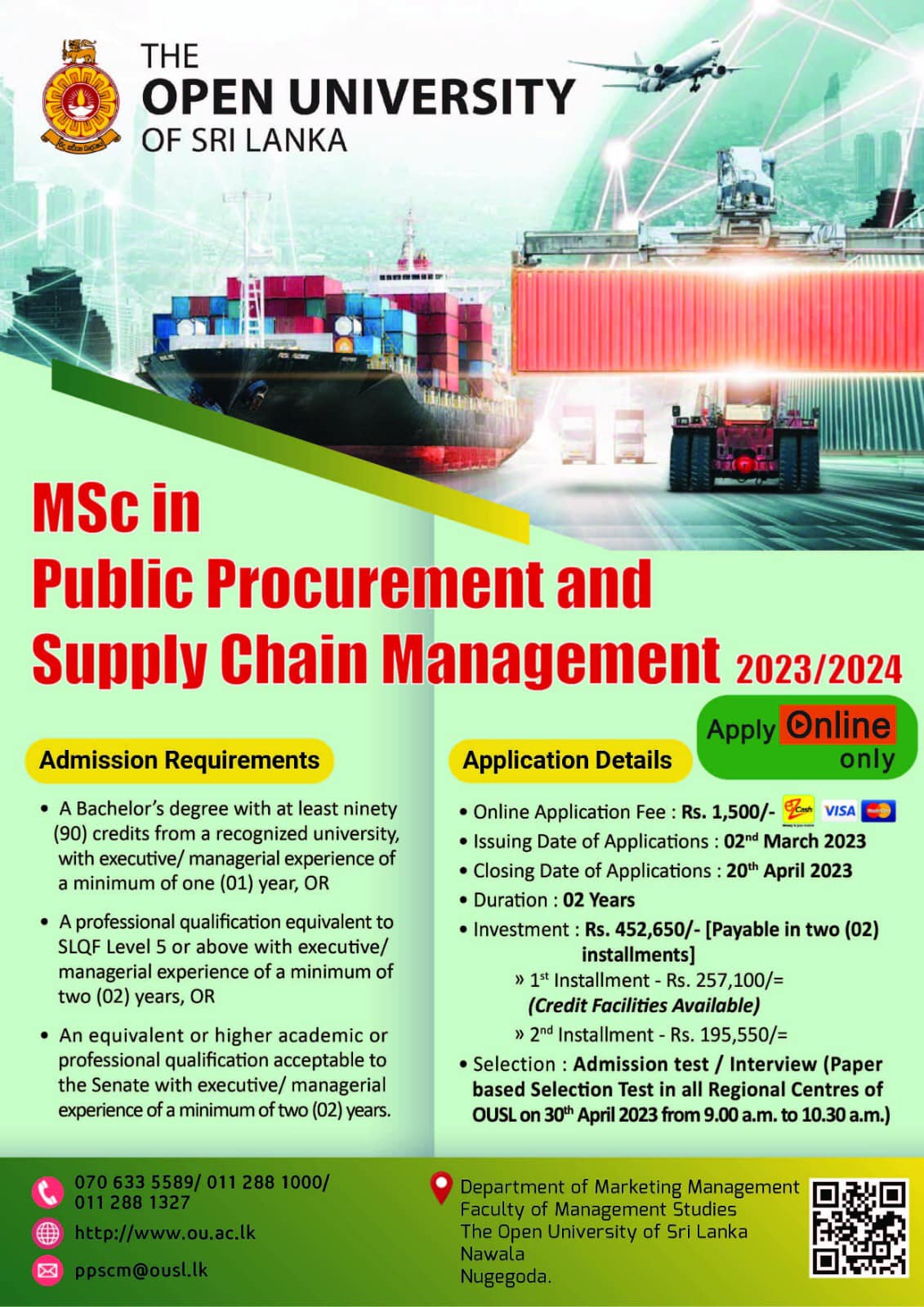 MSc in Public Procurement and Supply Chain Management 2023 - Open University of Sri Lanka