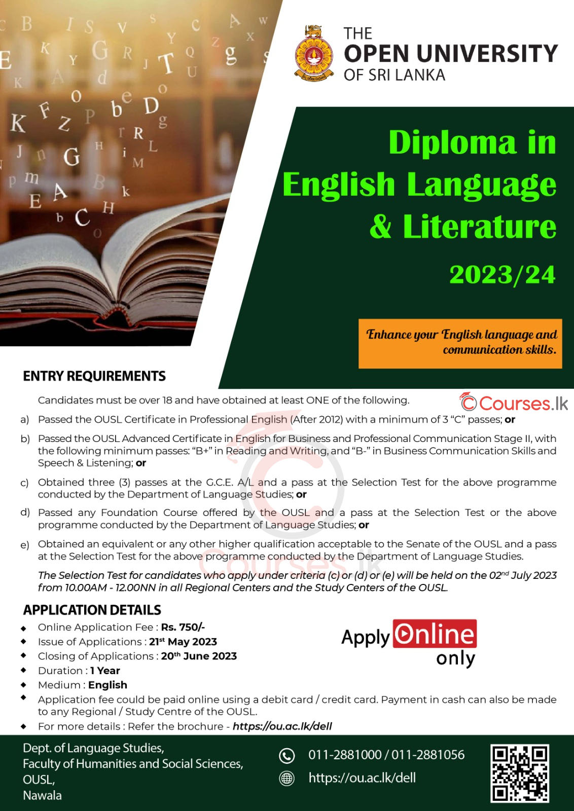 Diploma in English Language & Literature 2023/24 - Open University of Sri Lanka