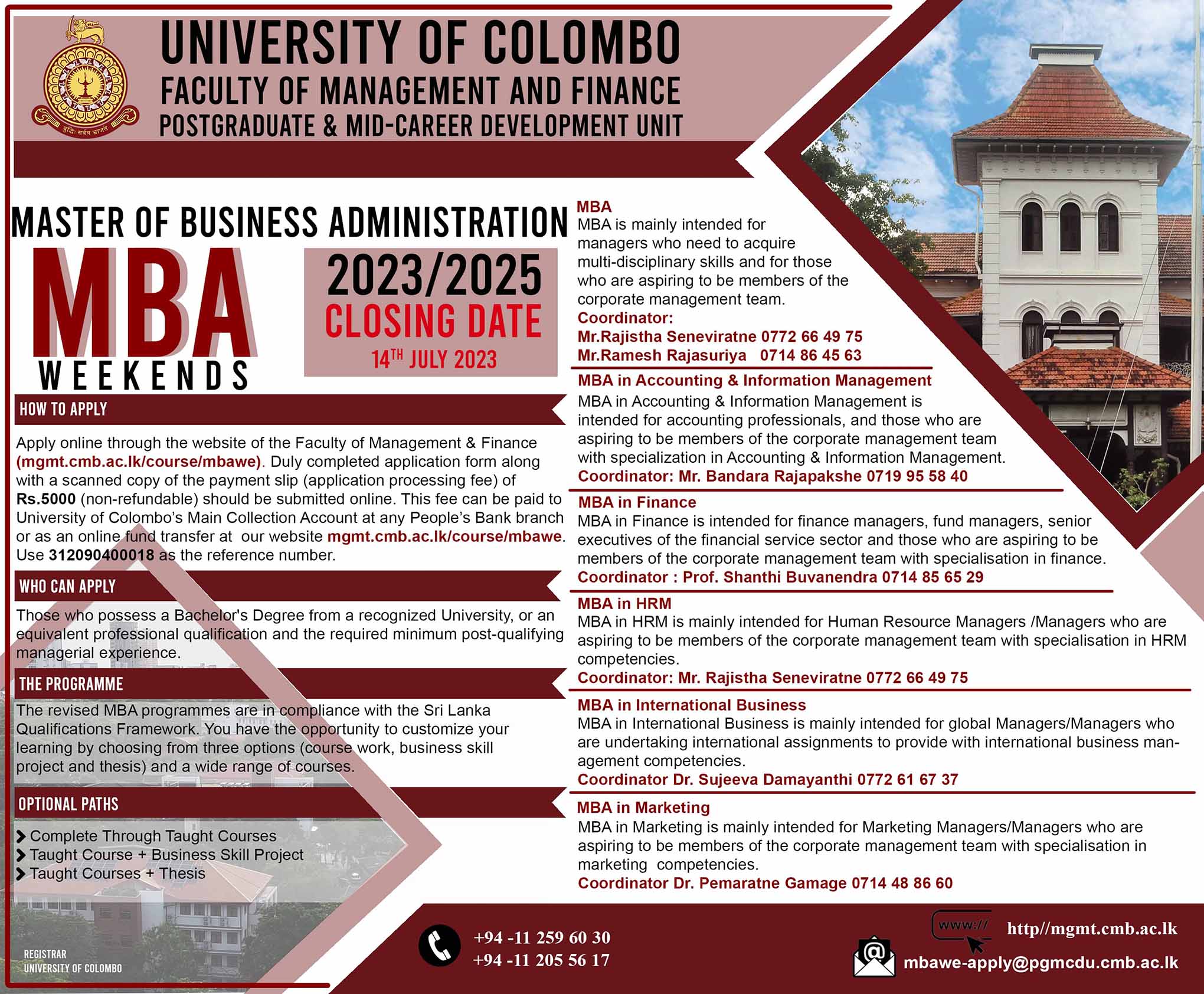 Master of Business Administration (MBA) Weekends Programme (2023) - University of Colombo