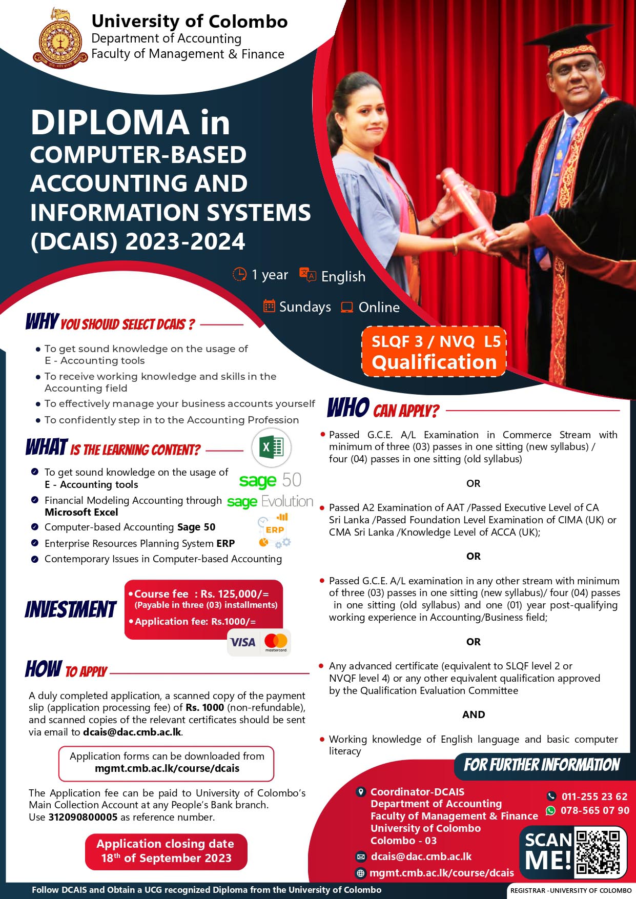Diploma in Computer-based Accounting & Information Systems (DCAIS) 2023/24 – University of Colombo